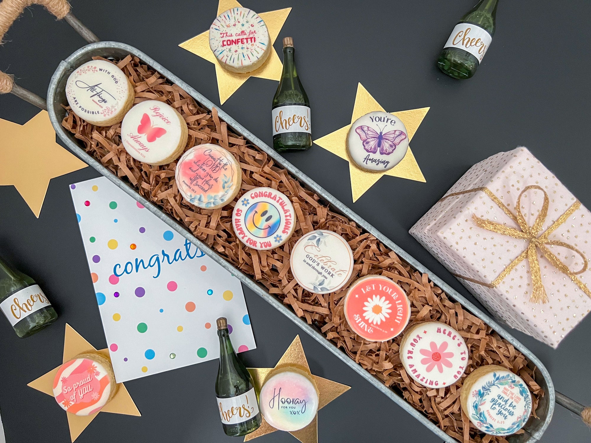 Congratulations Celebration Cookie Gift Box - 12 Hand-Decorated Congrats Cookies